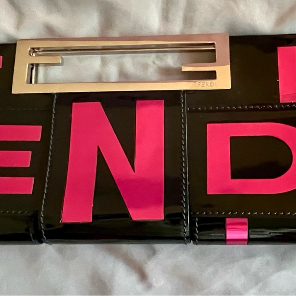 Fendi Patent Leather Dark Blue and Pink Clutch - Picture 3 of 5